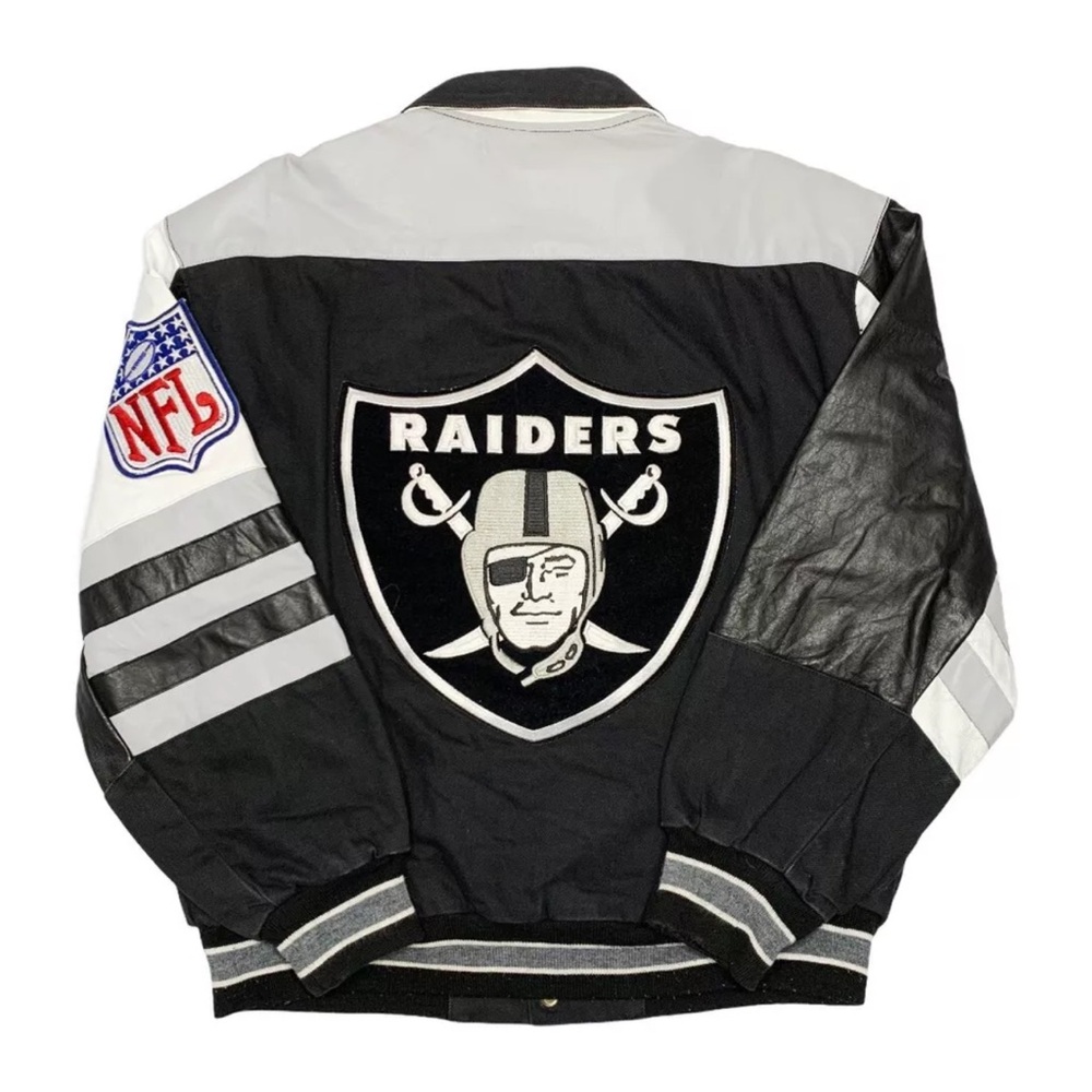 Raiders leather jacket reversible men's NFL